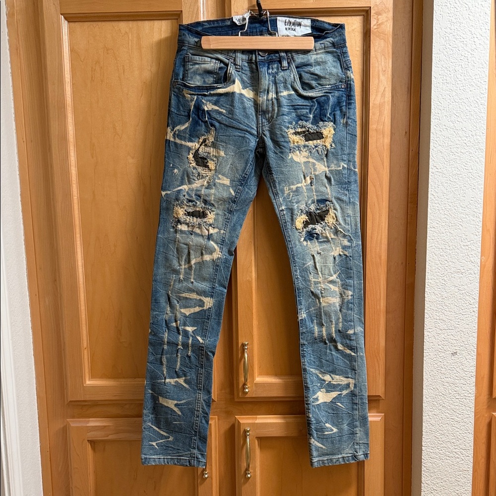 Evolution in Design Men's Skinny Distressed Blue Jeans